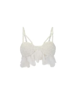 PatBO Hand-Beaded Feather Top (EXCLUSIVE)- Tops & Bodysuits