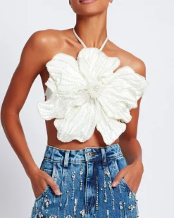 PatBO HAND-BEADED FLOWER TOP- Matching Sets|Tops & Bodysuits