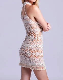 PatBO Hand-Beaded High Neck Mini Dress (EXCLUSIVE)- Dresses & Jumpsuits