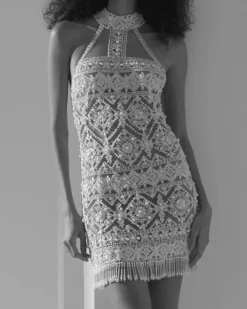 PatBO Hand-Beaded High Neck Mini Dress (EXCLUSIVE)- Dresses & Jumpsuits