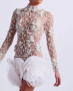 PatBO Hand-Beaded High Neck Mini Dress- Dresses & Jumpsuits