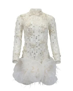 PatBO Hand-Beaded High Neck Mini Dress- Dresses & Jumpsuits