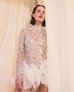 PatBO Hand-Beaded High Neck Mini Dress- Dresses & Jumpsuits