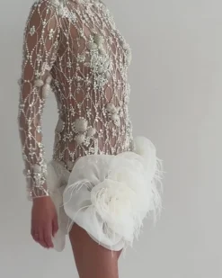 PatBO Hand-Beaded High Neck Mini Dress- Dresses & Jumpsuits