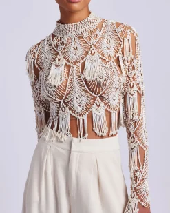 PatBO Hand-Beaded High Neck Top (EXCLUSIVE)- Tops & Bodysuits