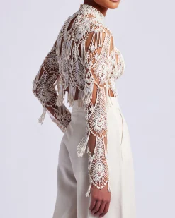 PatBO Hand-Beaded High Neck Top (EXCLUSIVE)- Tops & Bodysuits