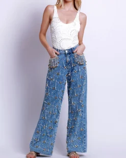 PatBO HAND-BEADED HIGH WAIST JEANS (FINAL SALE)- Matching Sets|Denim
