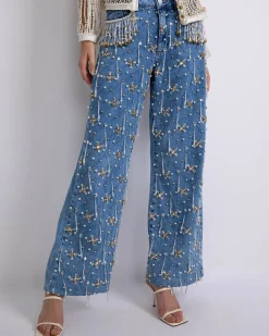 PatBO HAND-BEADED HIGH WAIST JEANS (FINAL SALE)- Matching Sets|Denim