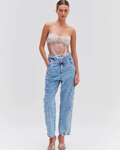 PatBO HAND-BEADED HIGH WAIST JEANS- Denim|Bottoms