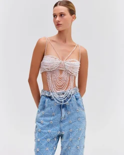 PatBO HAND-BEADED HIGH WAIST JEANS- Denim|Bottoms