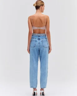 PatBO HAND-BEADED HIGH WAIST JEANS- Denim|Bottoms