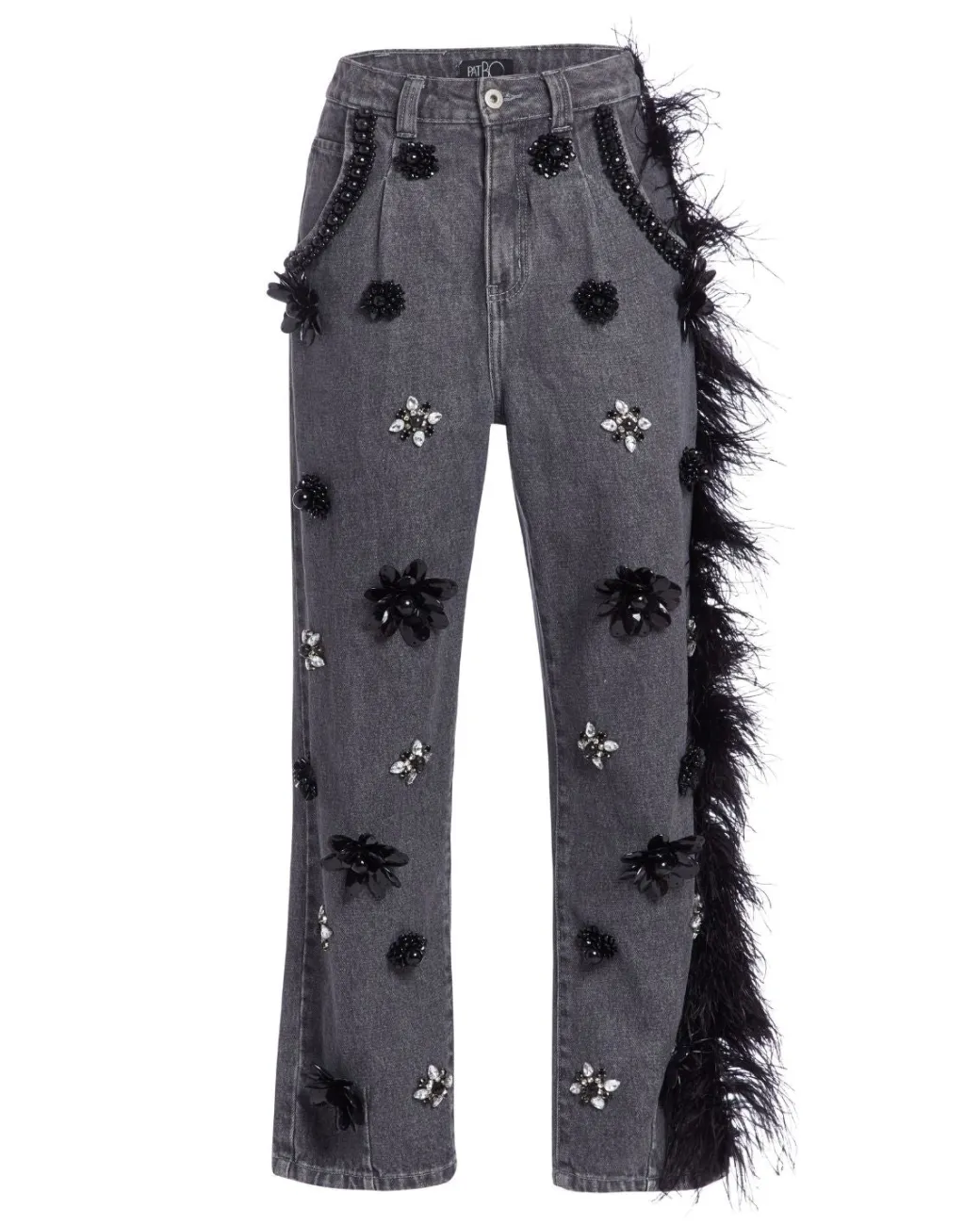 PatBO HAND-BEADED JEANS WITH FEATHER TRIM (FINAL SALE)- Matching Sets|Denim
