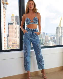 PatBO HAND-BEADED STRAIGHT LEG JEANS (FINAL SALE)- Matching Sets|Denim
