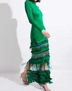 PatBO HIGH NECK MAXI DRESS WITH BEADED FRINGE (FINAL SALE)- Dresses & Jumpsuits