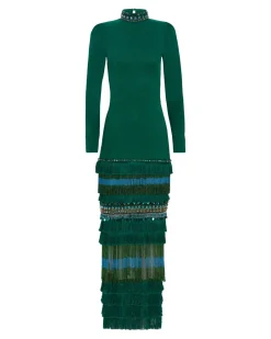 PatBO HIGH NECK MAXI DRESS WITH BEADED FRINGE (FINAL SALE)- Dresses & Jumpsuits
