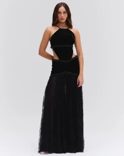 PatBO High Neck Velvet and Lace Gown (RUNWAY)- Dresses & Jumpsuits