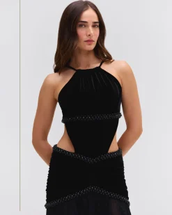 PatBO High Neck Velvet and Lace Gown (RUNWAY)- Dresses & Jumpsuits