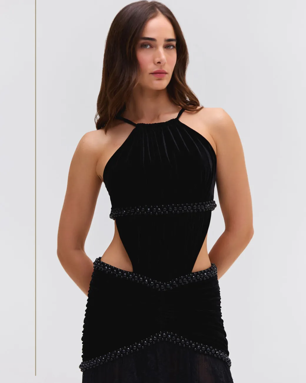 PatBO High Neck Velvet and Lace Gown (RUNWAY)- Dresses & Jumpsuits