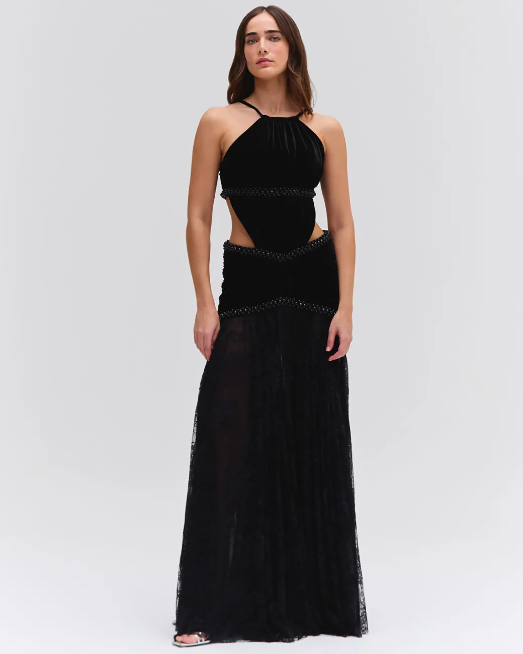 PatBO High Neck Velvet and Lace Gown (RUNWAY)- Dresses & Jumpsuits