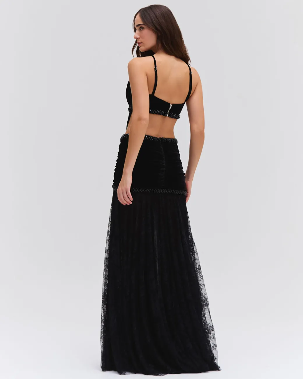 PatBO High Neck Velvet and Lace Gown (RUNWAY)- Dresses & Jumpsuits