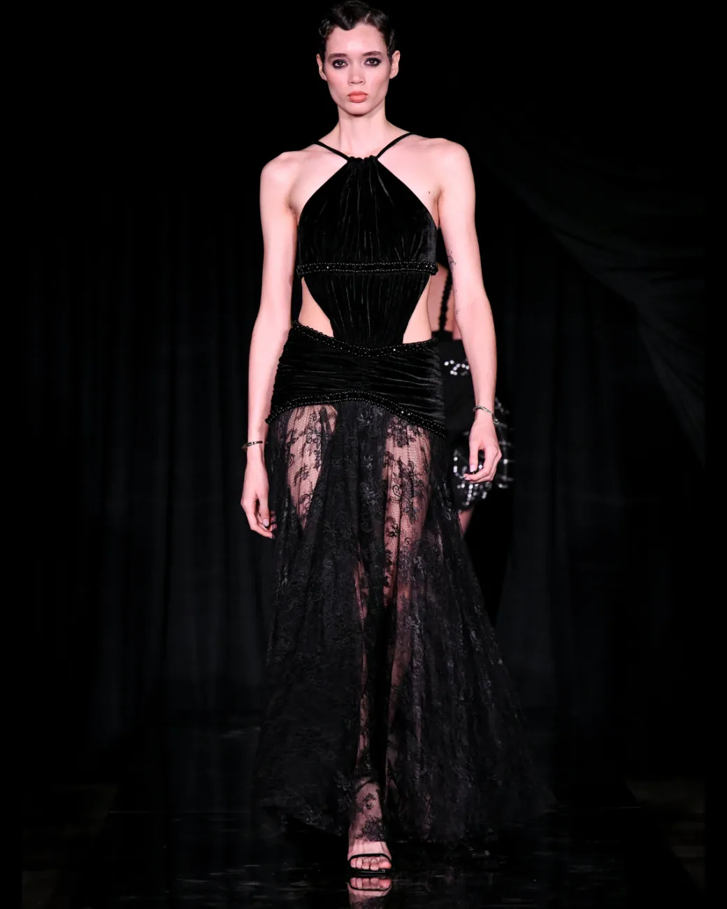 PatBO High Neck Velvet and Lace Gown (RUNWAY)- Dresses & Jumpsuits