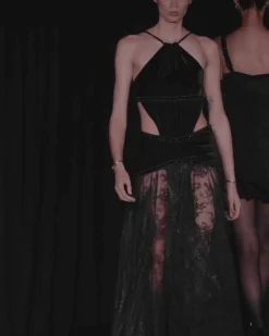 PatBO High Neck Velvet and Lace Gown (RUNWAY)- Dresses & Jumpsuits