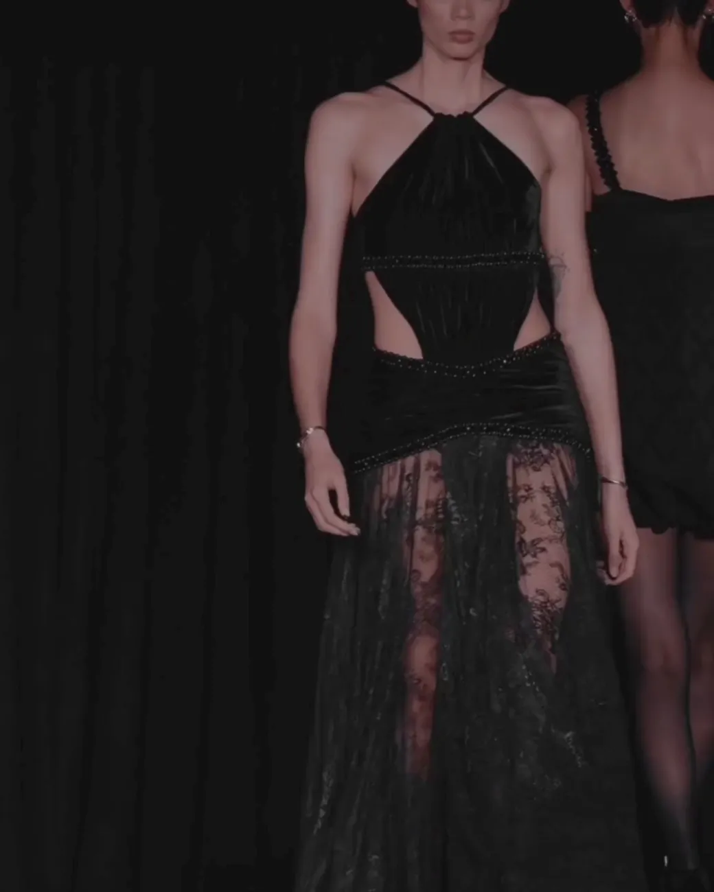 PatBO High Neck Velvet and Lace Gown (RUNWAY)- Dresses & Jumpsuits