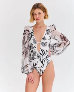 PatBO IRIS LONG SLEEVE EMBROIDERED ONE PIECE- One Pieces