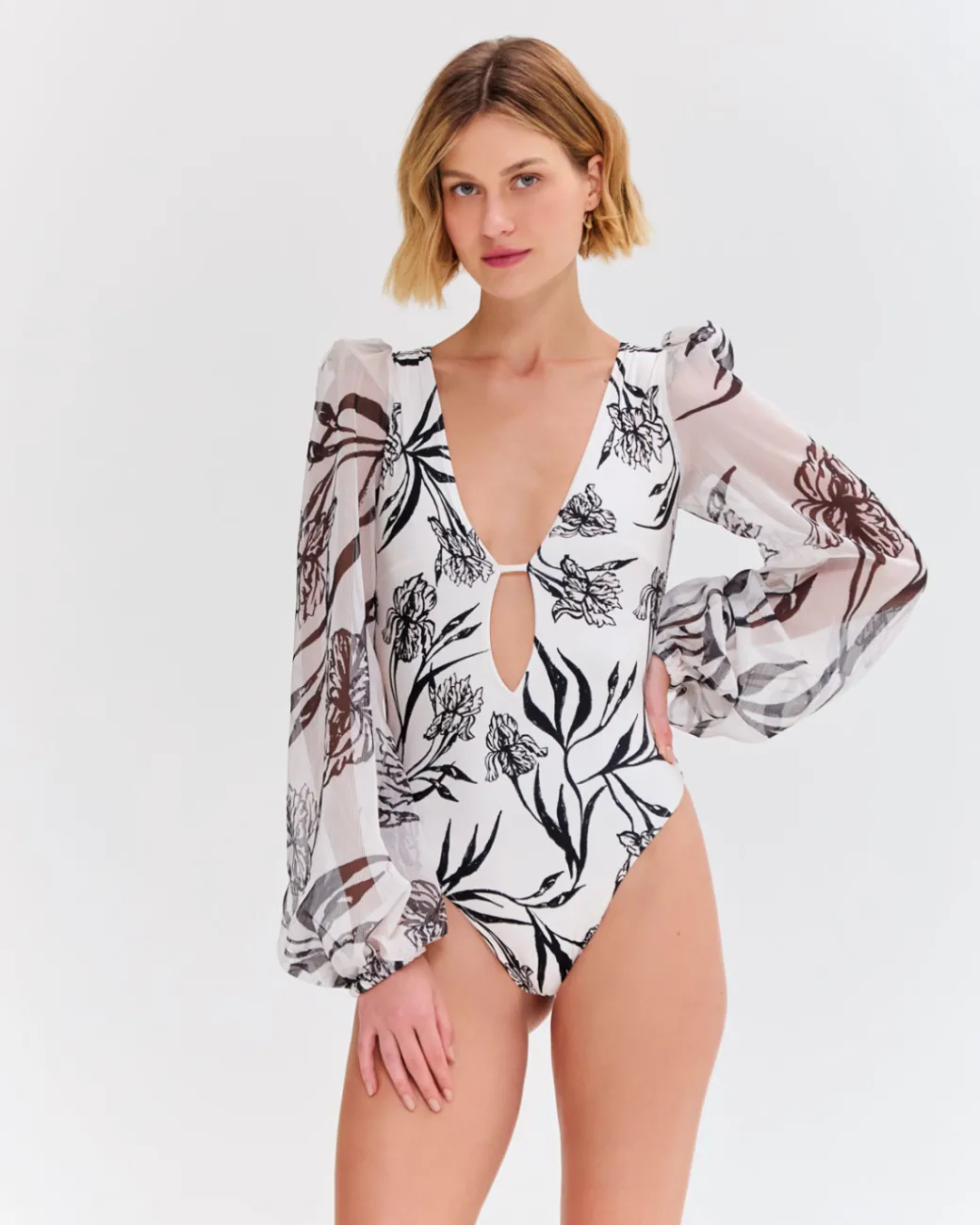 PatBO IRIS LONG SLEEVE EMBROIDERED ONE PIECE- One Pieces