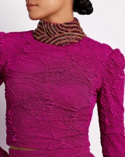 PatBO Jacquard Mock Neck Cropped Top- Matching Sets|Tops & Bodysuits