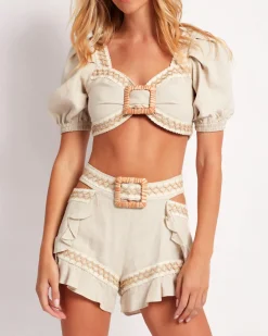 PatBO JUTE TRIM CROPPED TOP (FINAL SALE)- Tops & Bodysuits