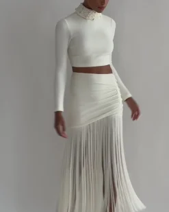 PatBO Knit Mock Neck Cropped Top (FINAL SALE)- Tops & Bodysuits