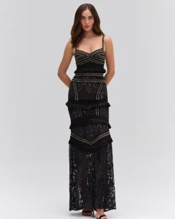 PatBO LACE AND FRINGE MAXI DRESS- Dresses & Jumpsuits