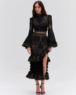 PatBO LACE AND FRINGE MAXI SKIRT- Matching Sets|Bottoms