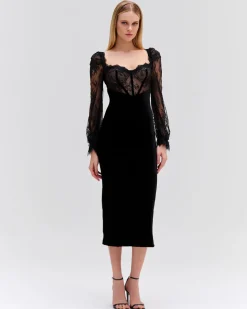 PatBO LACE AND VELVET MIDI DRESS- Dresses & Jumpsuits