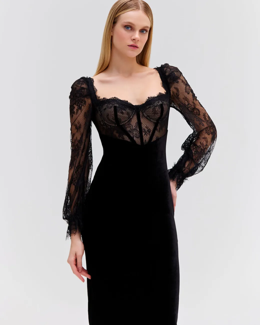 PatBO LACE AND VELVET MIDI DRESS- Dresses & Jumpsuits