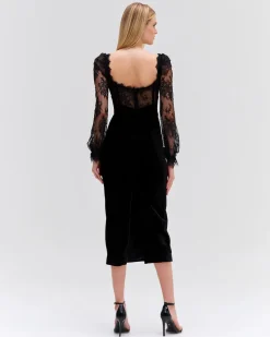 PatBO LACE AND VELVET MIDI DRESS- Dresses & Jumpsuits