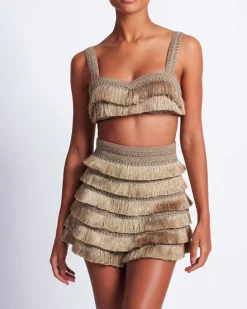 PatBO Metallic Fringe Bralette- Tops & Bodysuits|Matching Sets