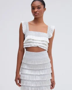 PatBO Metallic Fringe Cropped Top- Matching Sets|Tops & Bodysuits