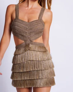 PatBO Metallic Fringe Cut-Out Mini Dress- Dresses & Jumpsuits