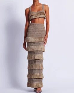 PatBO Metallic Fringe Maxi Skirt- Matching Sets|Bottoms