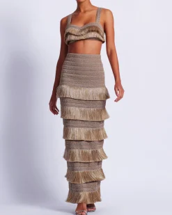 PatBO Metallic Fringe Maxi Skirt- Matching Sets|Bottoms