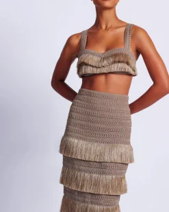 PatBO Metallic Fringe Maxi Skirt- Matching Sets|Bottoms
