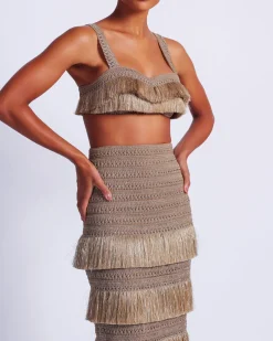 PatBO Metallic Fringe Maxi Skirt- Matching Sets|Bottoms