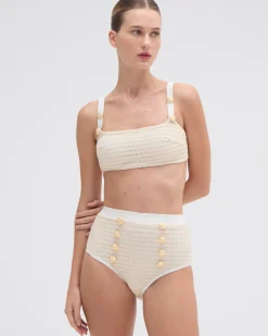 PatBO METALLIC HIGH WAIST BIKINI BOTTOM- Bikinis|Matching Sets