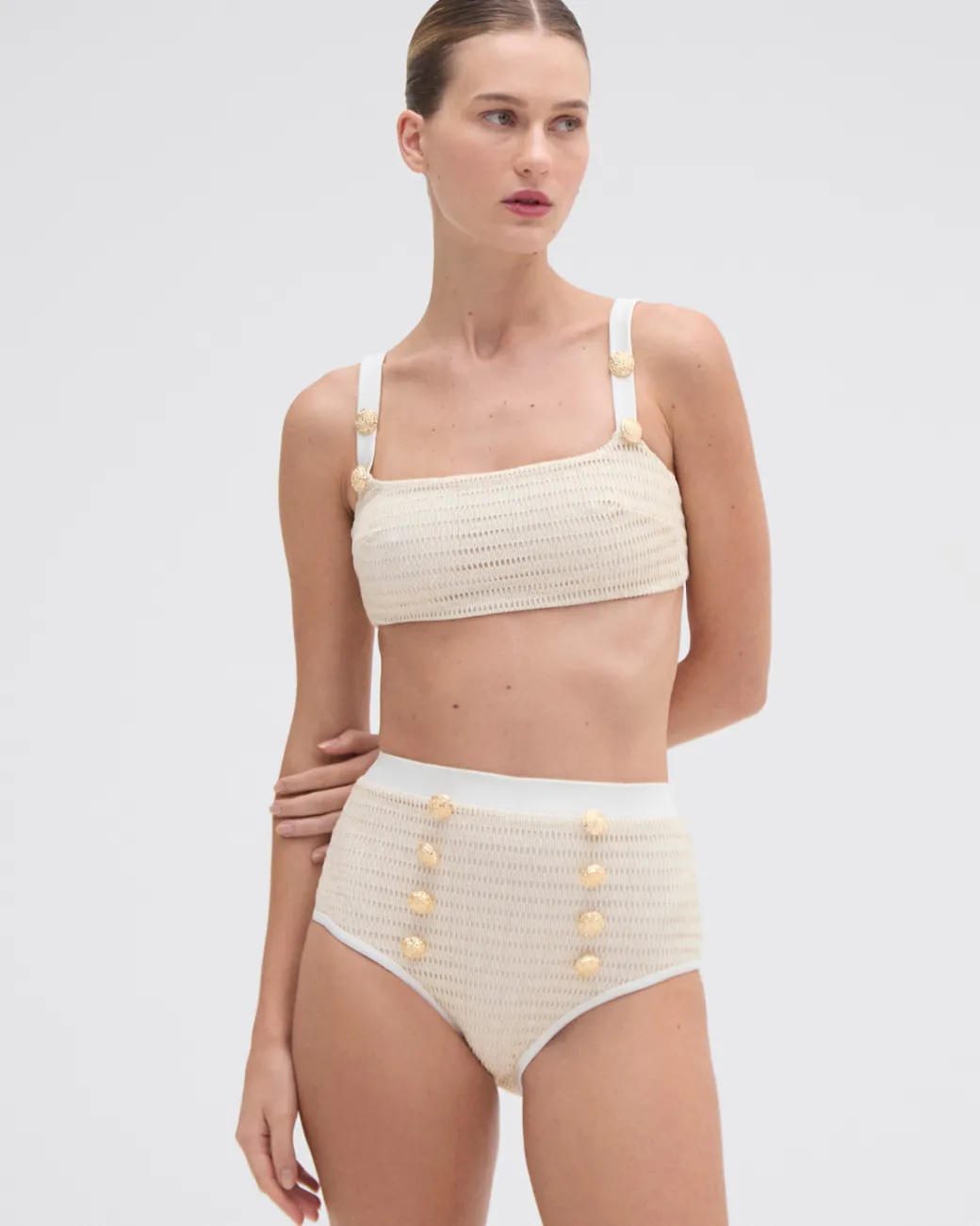 PatBO METALLIC HIGH WAIST BIKINI BOTTOM- Bikinis|Matching Sets