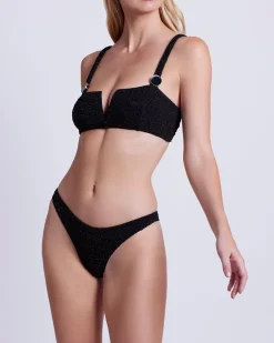 PatBO Metallic Jacquard Bikini Bottom- Bikinis