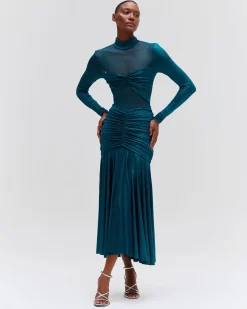 PatBO Metallic Jersey and Tulle Midi Dress- Dresses & Jumpsuits