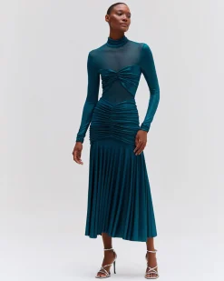 PatBO Metallic Jersey and Tulle Midi Dress- Dresses & Jumpsuits