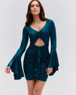 PatBO Metallic Jersey Bell Sleeve Mini Dress (EXCLUSIVE)- Dresses & Jumpsuits